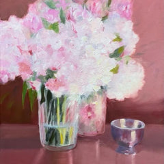 Renee L Gleason Title: Pink and White Hydrangeas with Silver Bowl