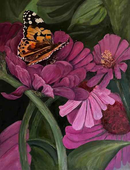 Sandra Nardone Title: Monarch Amid Zinnias