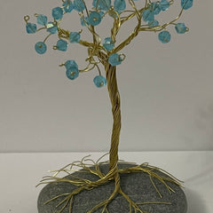 Gail Perry #3 Title: Twisted Wire Tree with Aquamarine Austrian Crystals