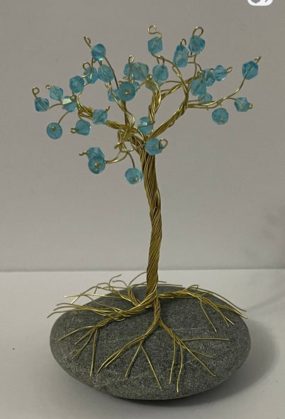 Gail Perry #3 Title: Twisted Wire Tree with Aquamarine Austrian Crystals