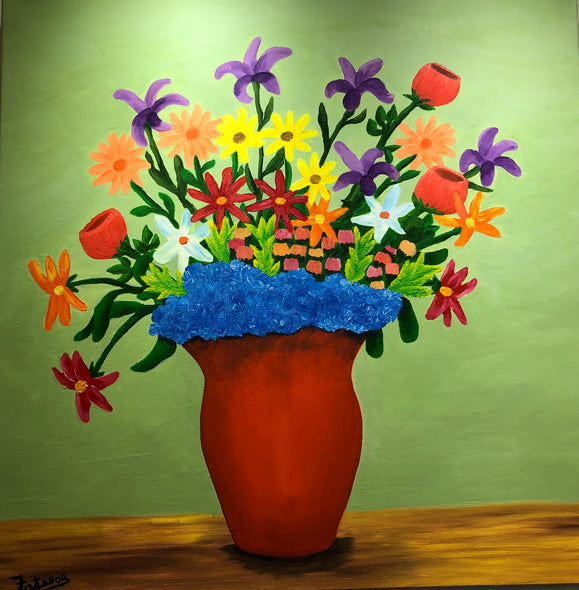 George Fatseas Title: Orange Vase with Flowers