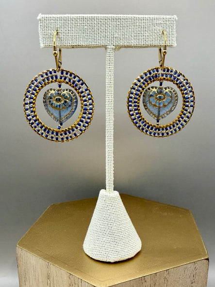 Jody Bryan Title: Blue and Gold Heart Beaded Earrings