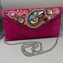 Jody Bryan Title: Fuchsia Abstract Bead Embroidered Clutch Purse