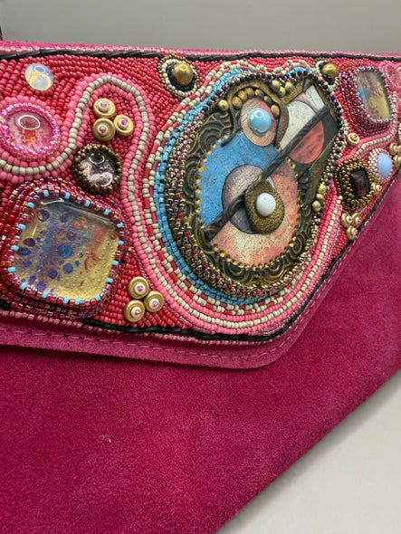 Jody Bryan Title: Fuchsia Abstract Bead Embroidered Clutch Purse