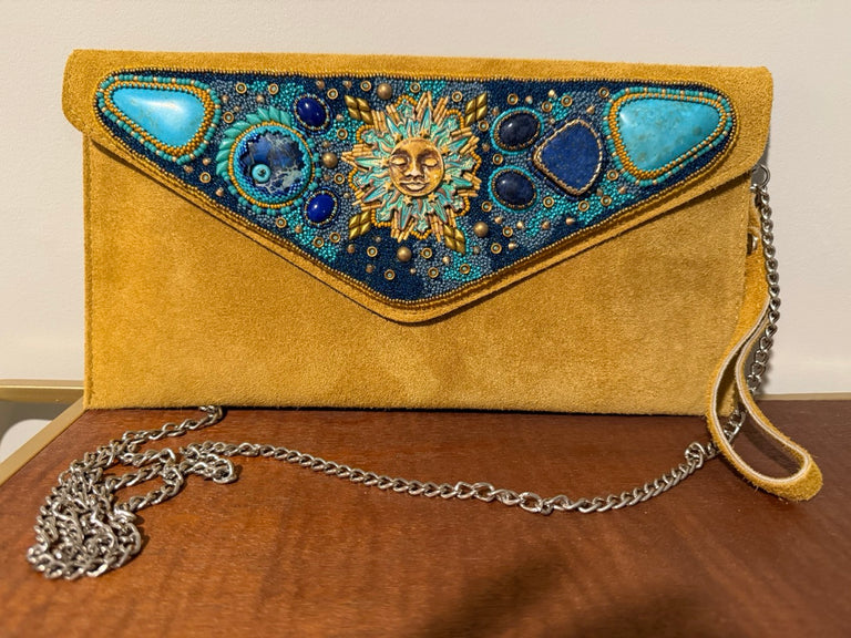Jody Bryan Title: Turquoise Lapis Sunshine Bead Embroidered Clutch Purse