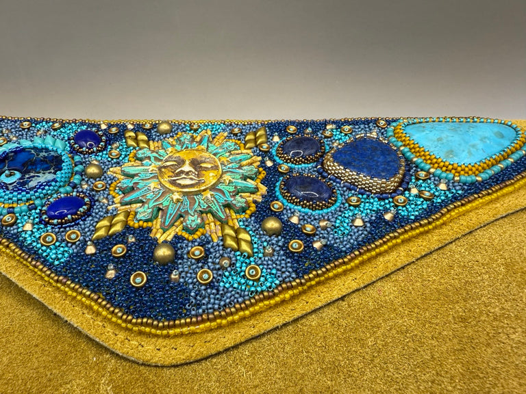 Jody Bryan Title: Turquoise Lapis Sunshine Bead Embroidered Clutch Purse