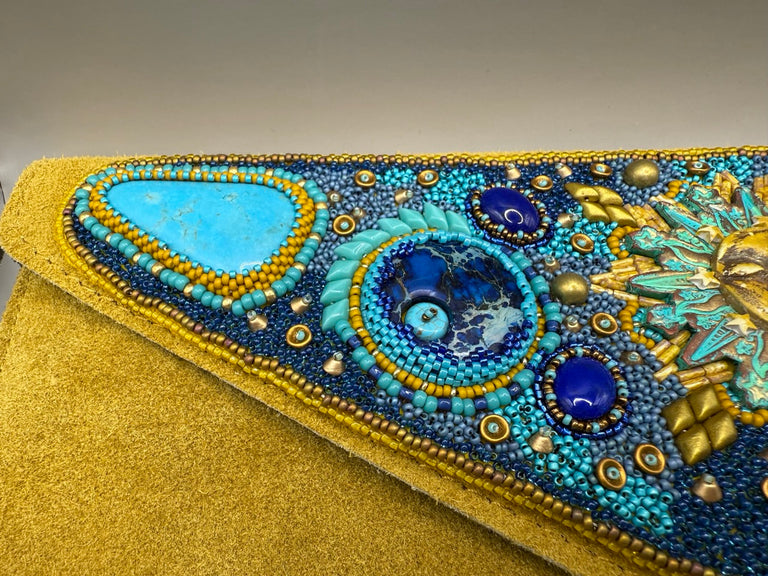 Jody Bryan Title: Turquoise Lapis Sunshine Bead Embroidered Clutch Purse
