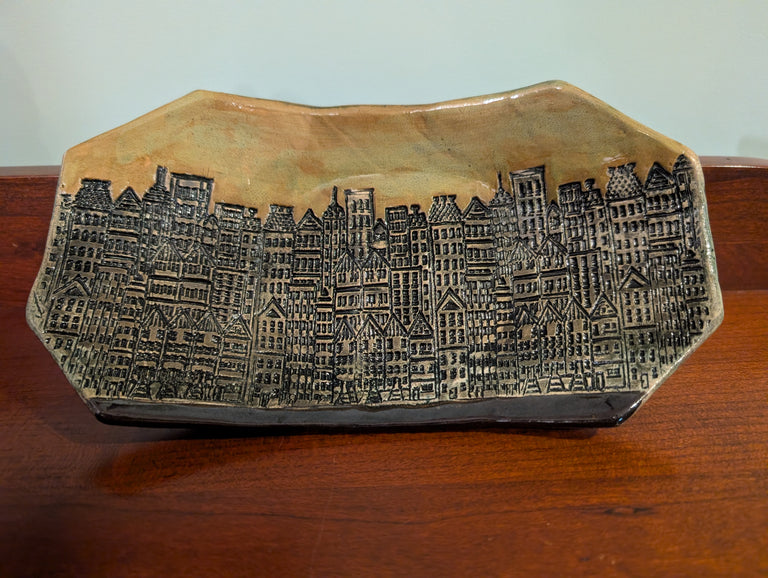 Linda Lane Title: #42 + #43 Sushi city scape plate frosted sky