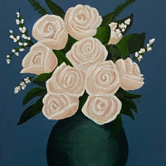 Pam Weisberg Title: White Roses in a Blue Vase