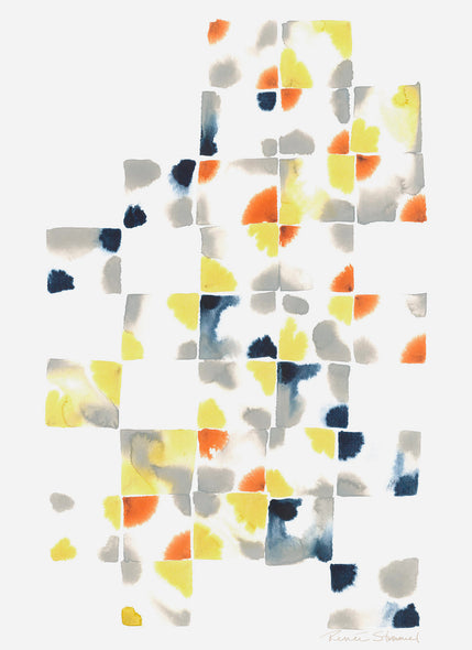 Renee Stramel Title: Tile Array in Indigo, Orange and Ginko