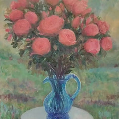 Rosemary Duda Title: Pink Roses in Blue Pitcher