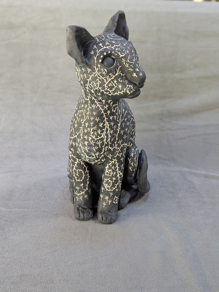Debby Freed Title: Vines and Dandelions Sitting Sgraffito Cat