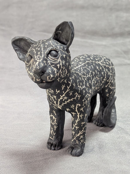 Debby Freed Title: Vines and Dandelion Seed Standing Sgraffito Cat
