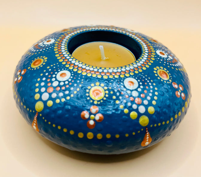 Enetta Pong Title: Blue with Gold Tealight Holder