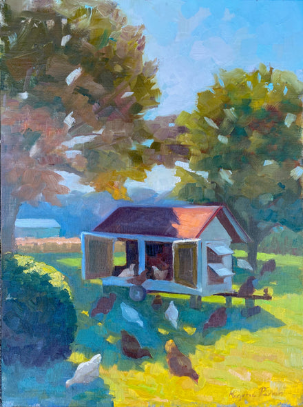 Marjorie Perrin Title: Grazing Chickens (Unframed)