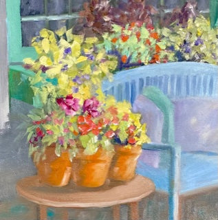 Renee L Gleason Title: Blue Bench With Flowers
