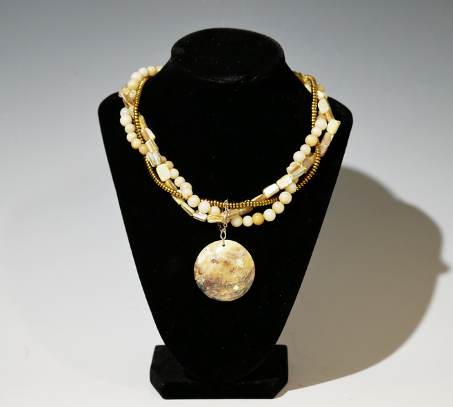 Sherry Siewert Title: Yellow Jade Beaded and Shell Necklace