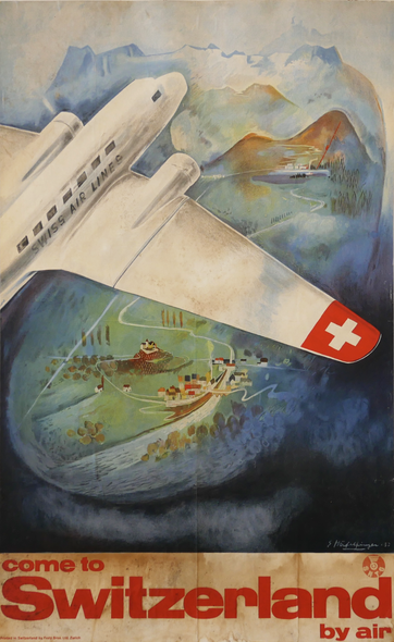 Vintage Travel Poster Title: Swiss Air Lines - Come to Switzerland by air - Hafelfinger