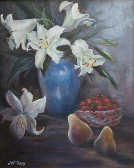 Ann Maire Vaughn Title: White Lilies in Blue Vase