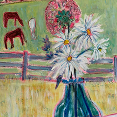 Susan Cary Title: Blue Bottle, Flowers, and Horses