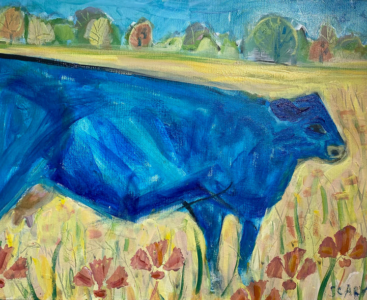 Susan Cary Title: Spring Pasture - One Cow with Fan Flowers