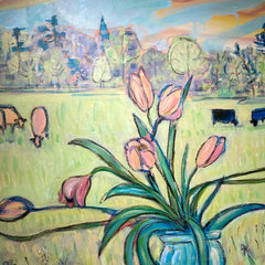 Susan Cary Title: Tulips, Cows at Sunset
